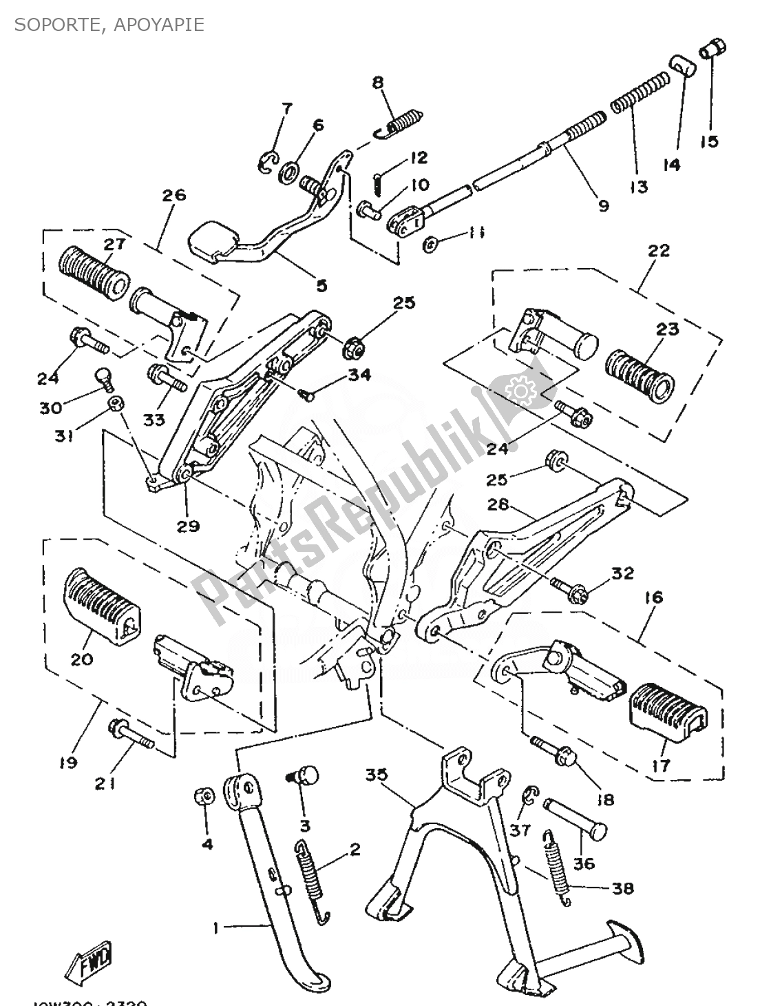 All parts for the Soporte, Apoyapie of the Yamaha RD 125 1986