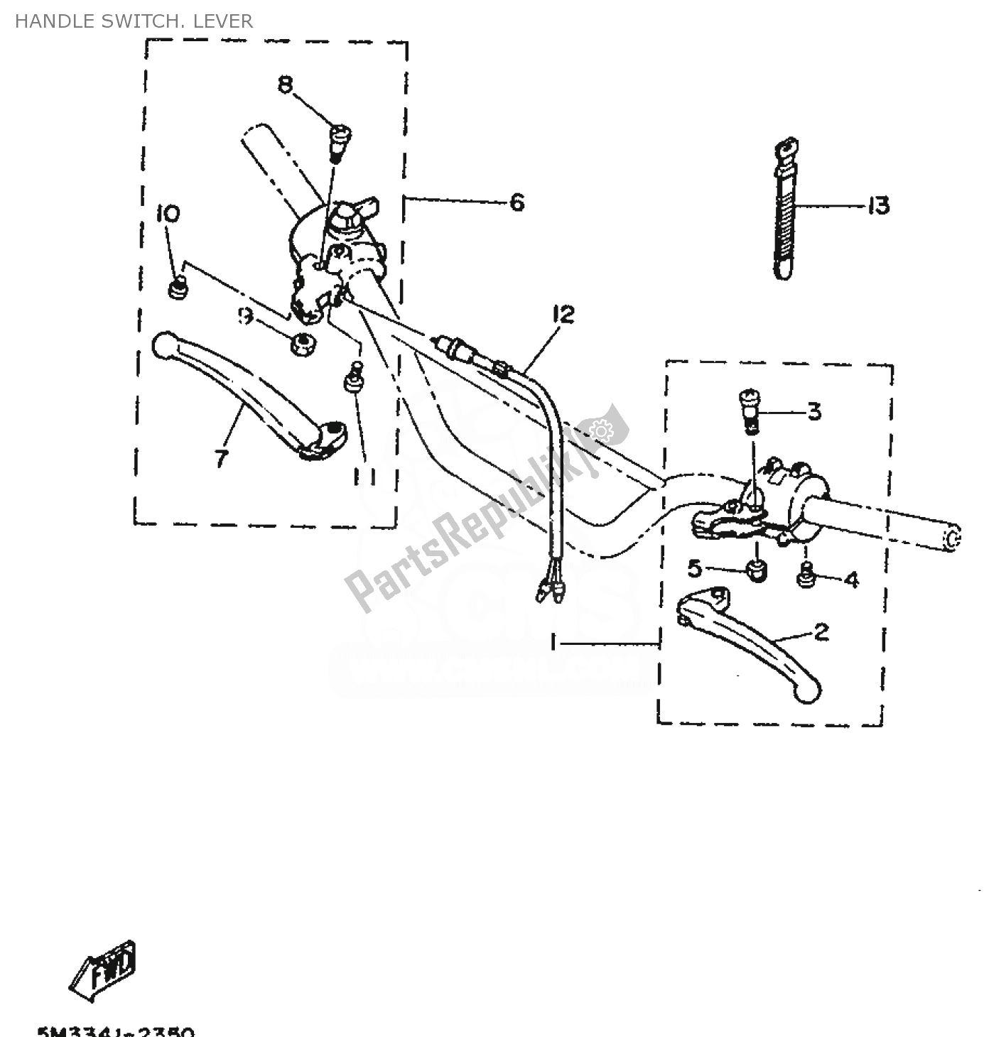 Alle onderdelen voor de Handvat Schakelaar. Hefboom van de Yamaha DT 50 1992