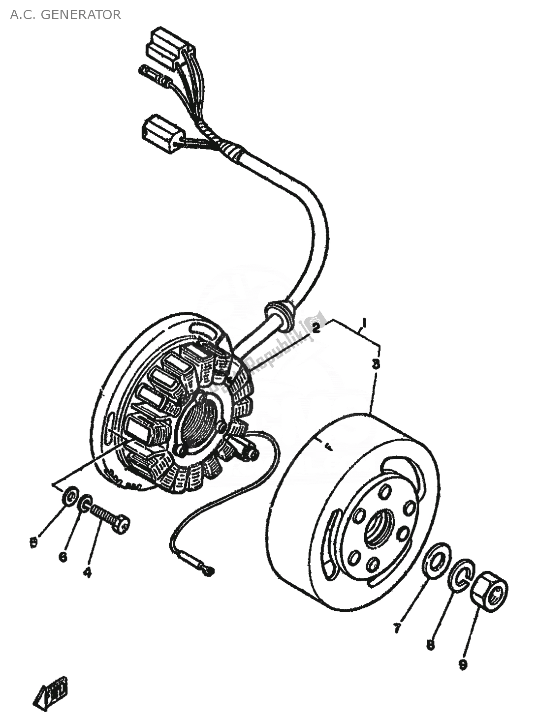 All parts for the A. C. Generator of the Yamaha RD 250 1981