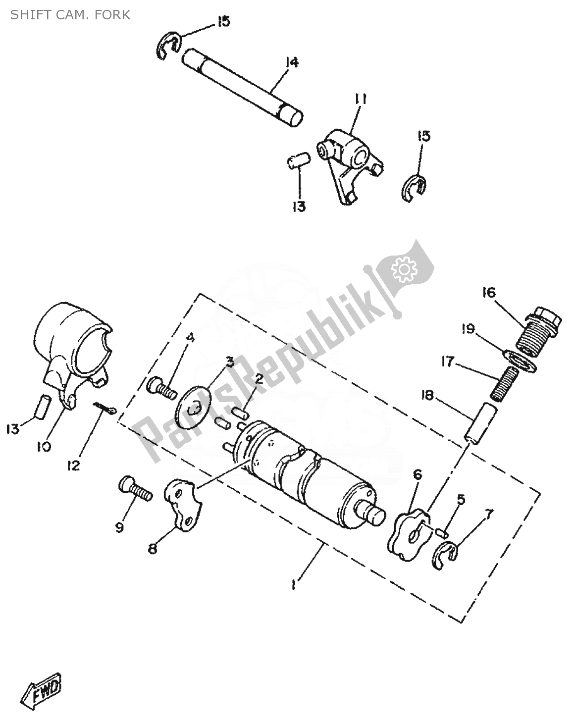 Toutes les pièces pour le Shift Cam. Fork du Yamaha DT 50 1992