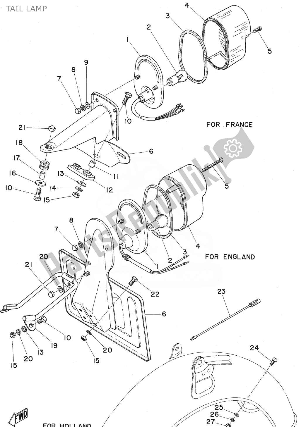 Tutte le parti per il Lampada Di Coda del Yamaha FS1 1974