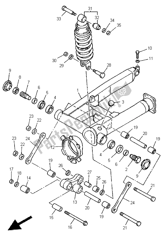 All parts for the Rear Arm & Suspension of the Yamaha XJ 900S Diversion 1996