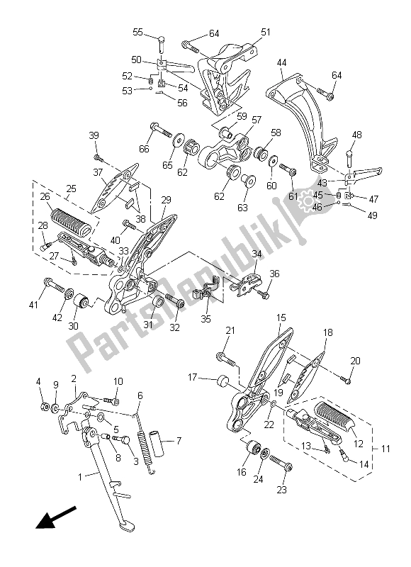 All parts for the Stand & Footrest of the Yamaha FZ8 SA 800 2015