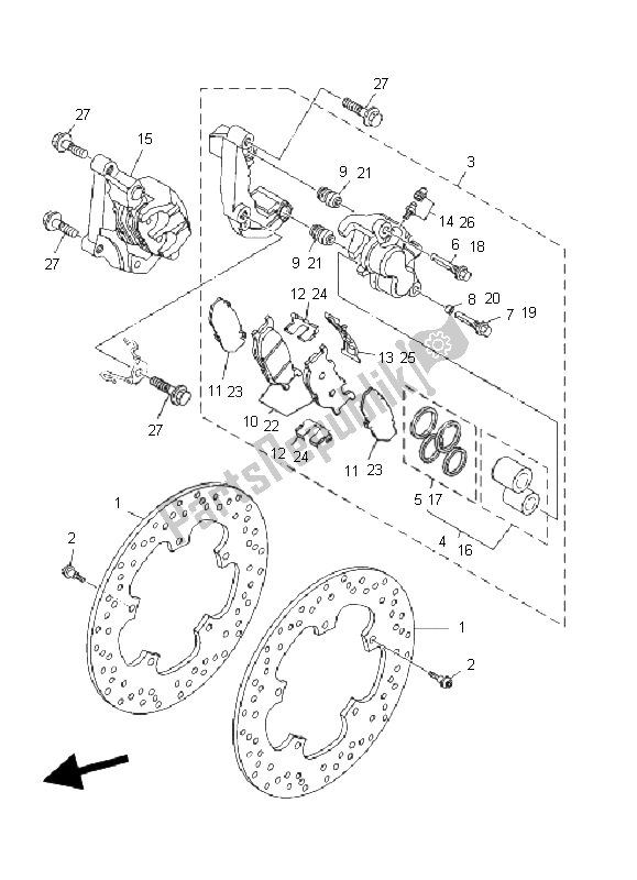 All parts for the Front Brake Caliper of the Yamaha YP 400 Majesty 2011