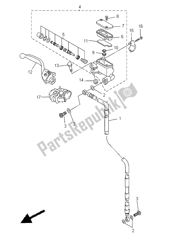 All parts for the Front Master Cylinder of the Yamaha YZ 125 2012