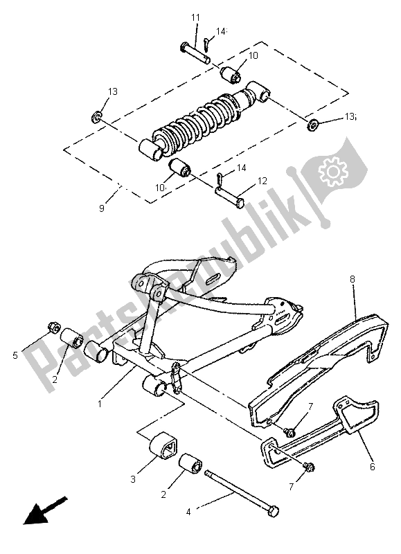 Toutes les pièces pour le Bras Oscillant Arrière du Yamaha PW 80 1996