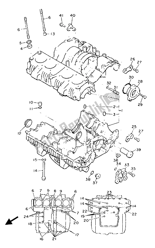 All parts for the Crankcase of the Yamaha XJ 900F 1992