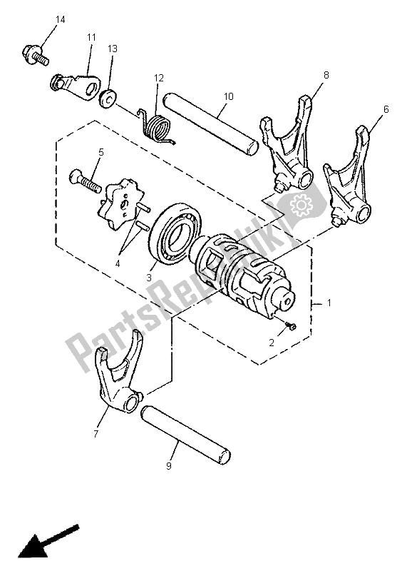 All parts for the Shift Cam & Fork of the Yamaha XT 600E 1998