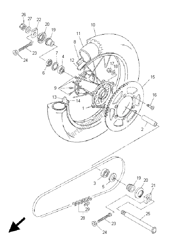 All parts for the Rear Wheel of the Yamaha WR 250F 2005