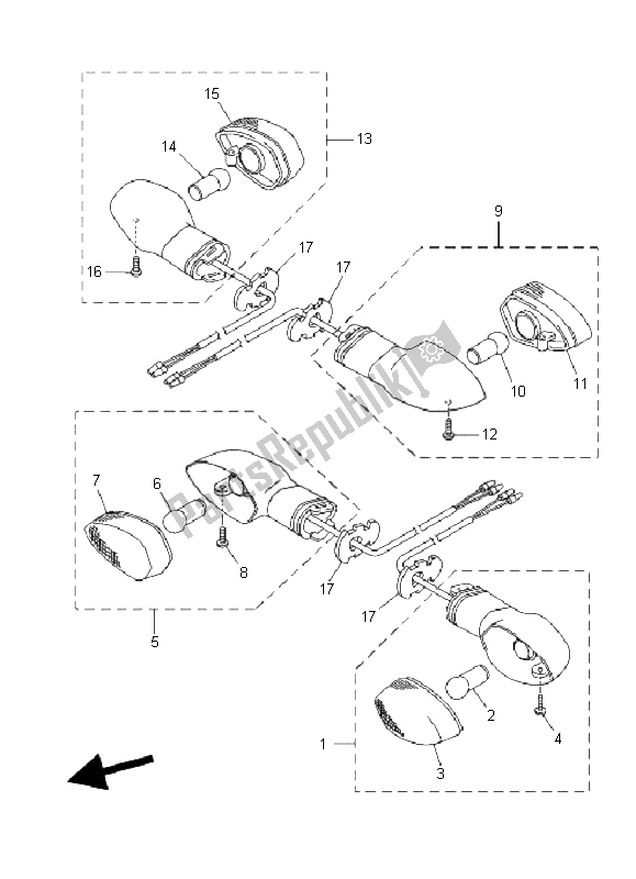 All parts for the Flasher Light of the Yamaha YB 125 SPD 2008