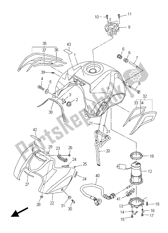 All parts for the Fuel Tank of the Yamaha FZ8 SA 800 2015