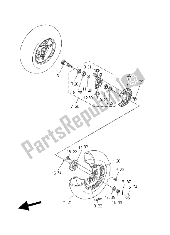 All parts for the Front Wheel of the Yamaha YFM 350X Wolverine 2X4 2007