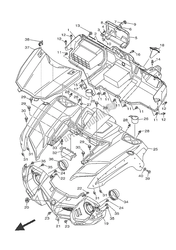 All parts for the Front Fender of the Yamaha YXM 700 ES 2016