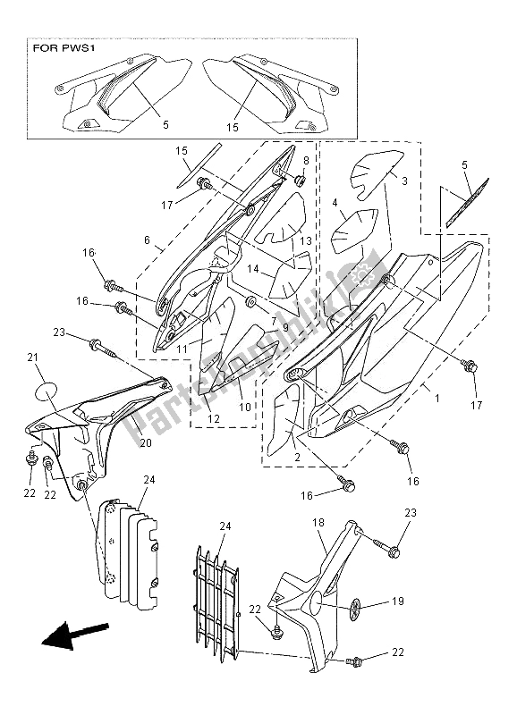 All parts for the Side Cover of the Yamaha YZ 450F 2010