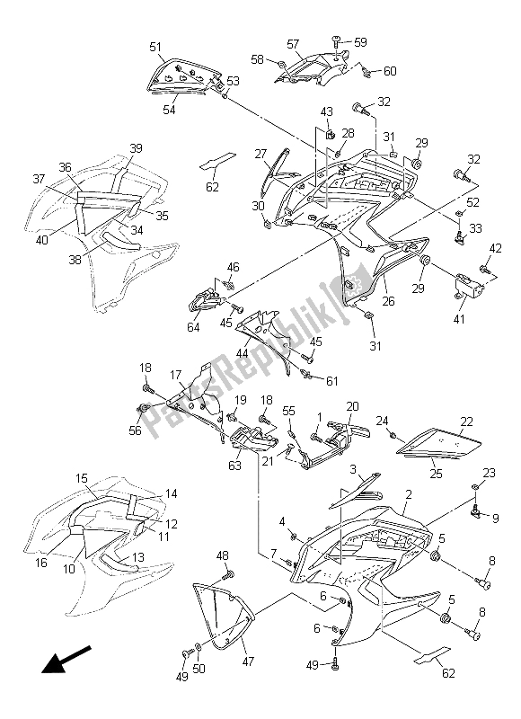 All parts for the Cowling 2 of the Yamaha FJR 1300A 2015