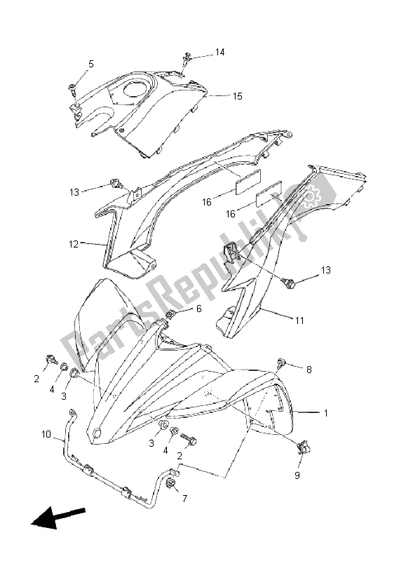 All parts for the Front Fender of the Yamaha YFZ 450 2005