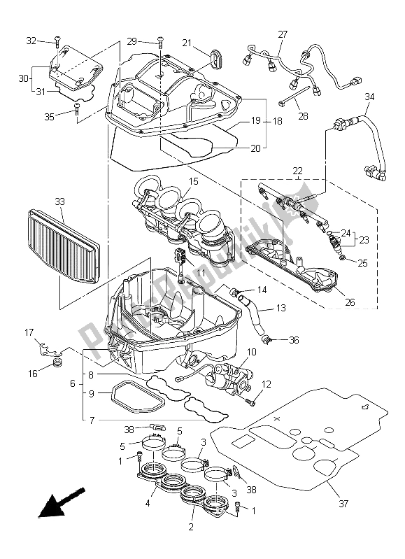All parts for the Intake of the Yamaha YZF R1 1000 2014