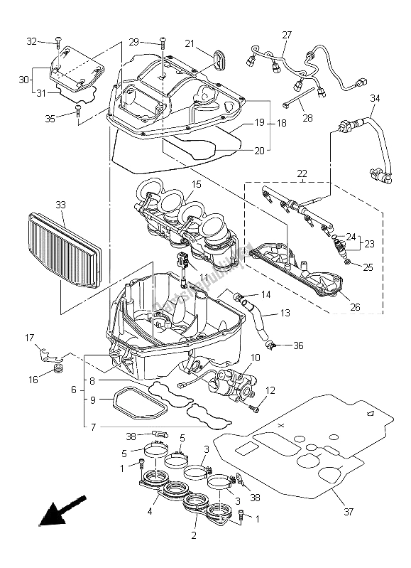 All parts for the Intake of the Yamaha YZF R1 1000 2014