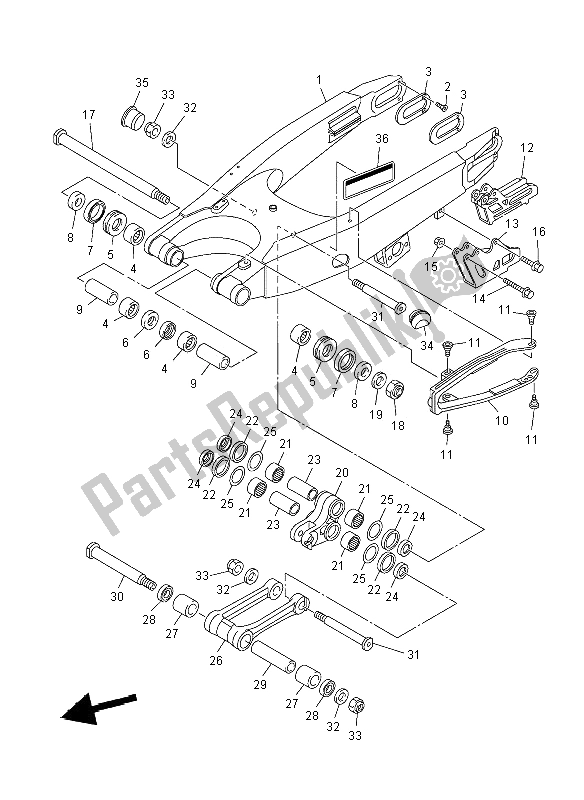 Todas las partes para Brazo Trasero de Yamaha YZ 450F 2008