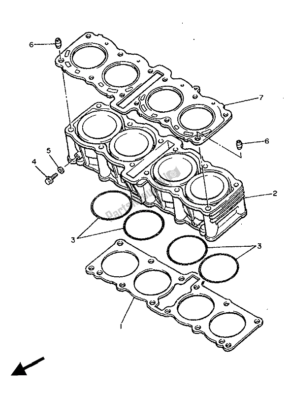 All parts for the Cylinder of the Yamaha FZ 750 1986