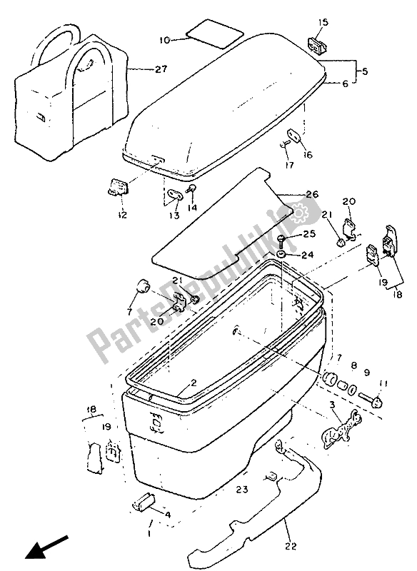 All parts for the Saddlebag 1 of the Yamaha XVZ 13 TD Venture Royal 1300 1990