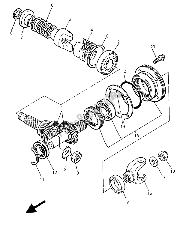 All parts for the Middle Drive Gear of the Yamaha XJ 900S Diversion 1997