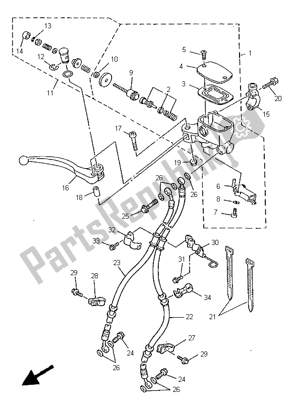 Todas as partes de Cilindro Mestre Dianteiro do Yamaha XJ 600N 1999