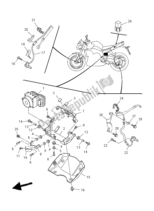 Alle onderdelen voor de Elektrisch 3 van de Yamaha FZ8 NA 800 2012