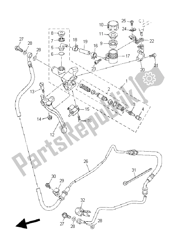 Alle onderdelen voor de Voorste Hoofdcilinder 2 van de Yamaha MT 01 5 YU3 1670 2006