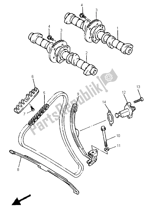 Alle onderdelen voor de Nokkenas & Ketting van de Yamaha XJ 600S 1995