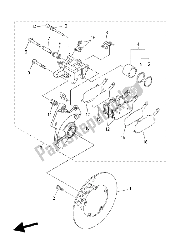 All parts for the Rear Brake Caliper of the Yamaha FZ6 Sahg 600 2008