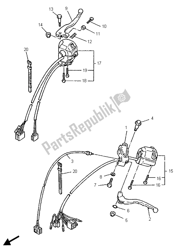 Tutte le parti per il Interruttore E Leva Maniglia (maniglia Su) del Yamaha XV 535 S Virago 1996