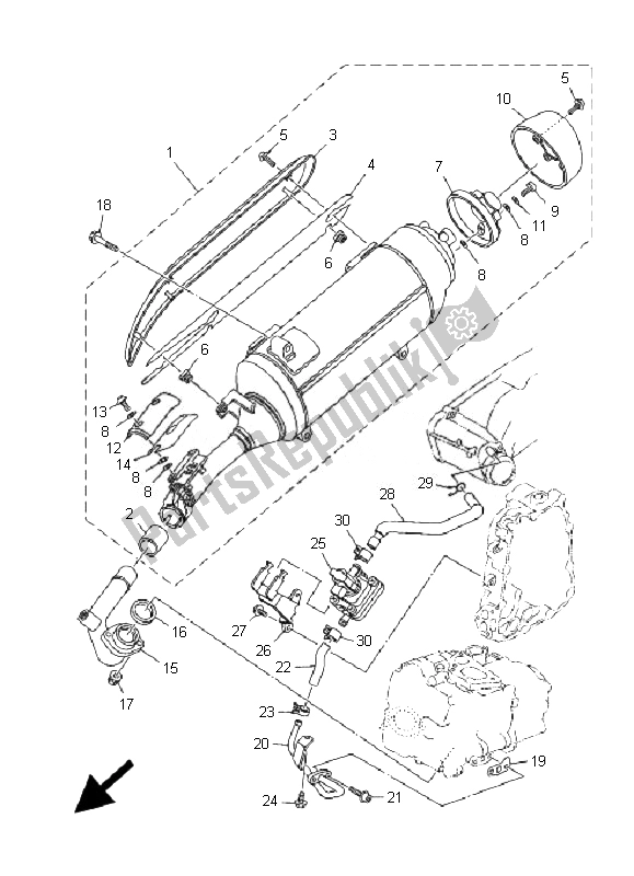 All parts for the Exhaust of the Yamaha YP 400 Majesty 2007