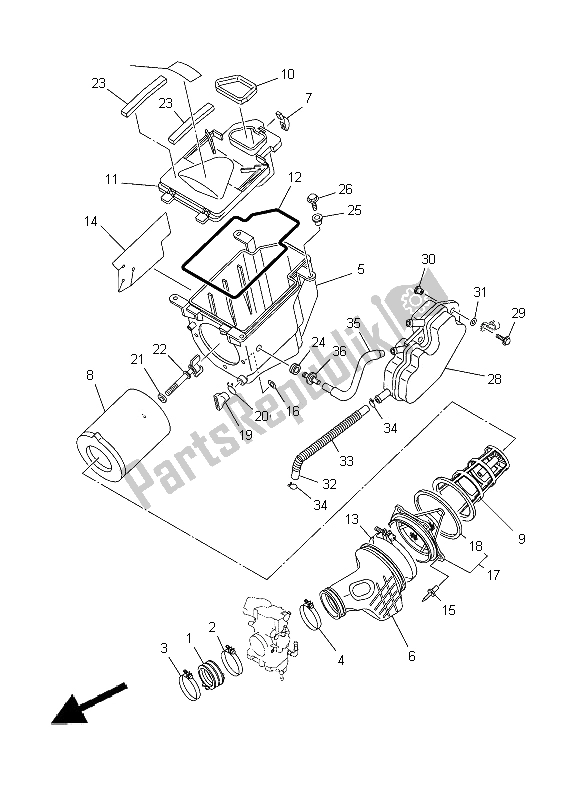 All parts for the Intake of the Yamaha YFZ 450 2008