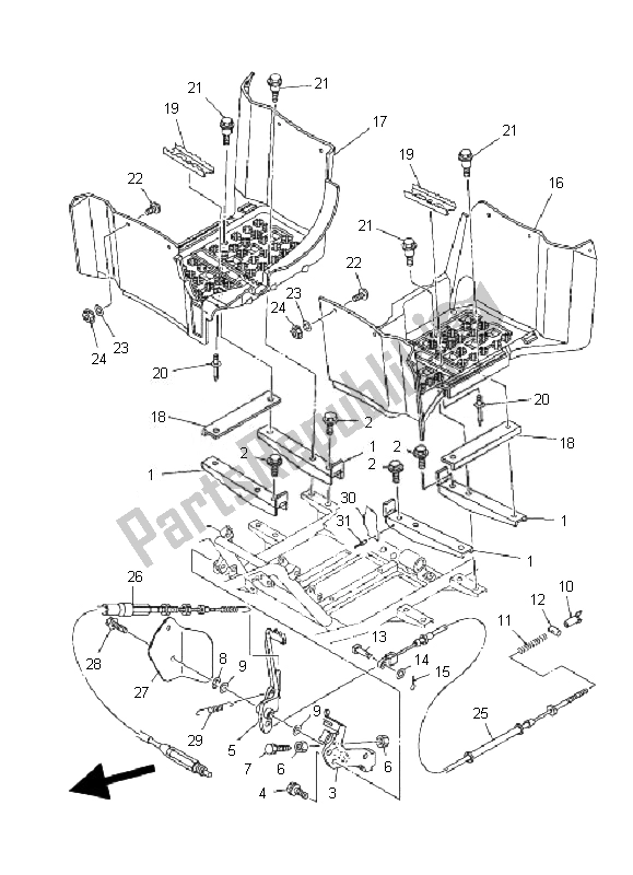 All parts for the Stand & Footrest of the Yamaha YFM 350F Grizzly 2X4 2007