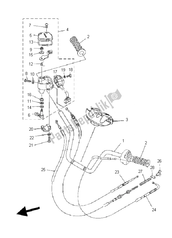 All parts for the Steering Handle & Cable of the Yamaha YFM 350F Grizzly 2X4 2007