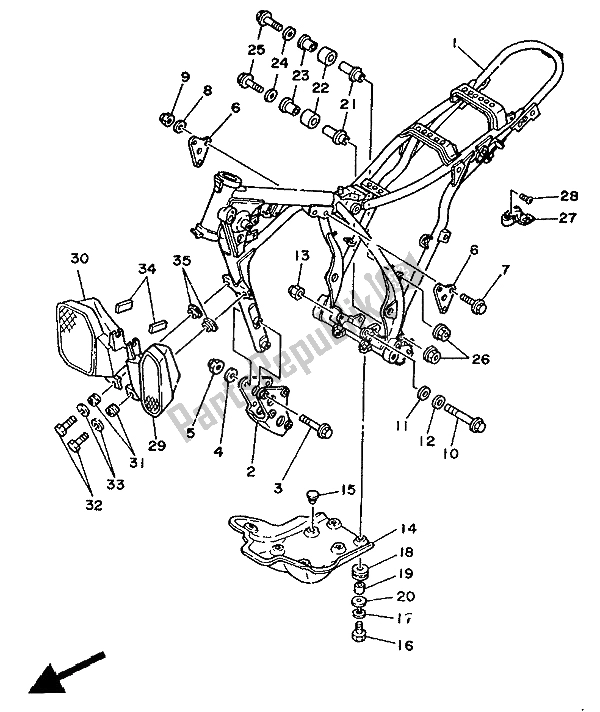 All parts for the Frame of the Yamaha XT 350 1986