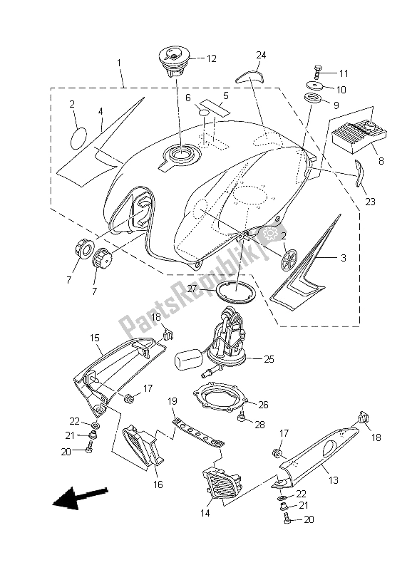 Alle onderdelen voor de Benzinetank van de Yamaha YBR 125 ED 2009