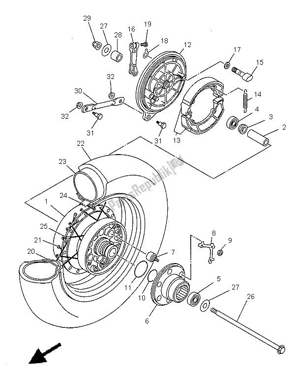 All parts for the Rear Wheel of the Yamaha XVS 650 Dragstar 1999