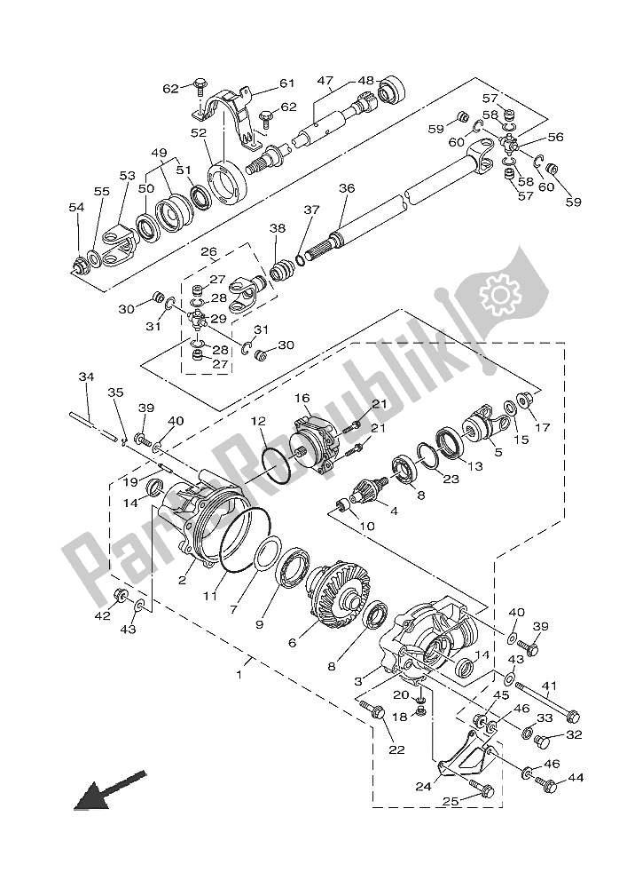 All parts for the Front Differential of the Yamaha YXE 700 ES 2016