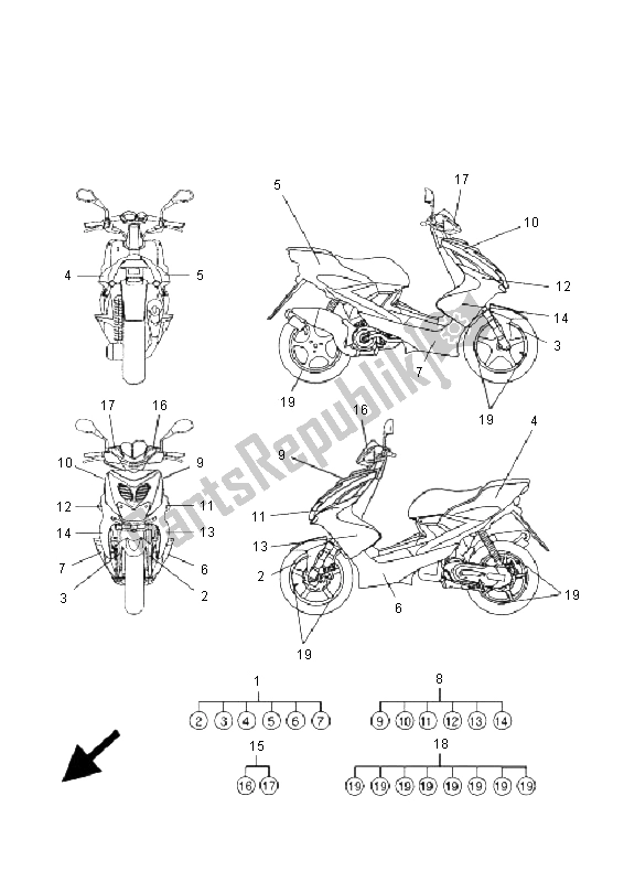 All parts for the Graphic & Emblem of the Yamaha YQ 50L Aerox Race Replica 2008