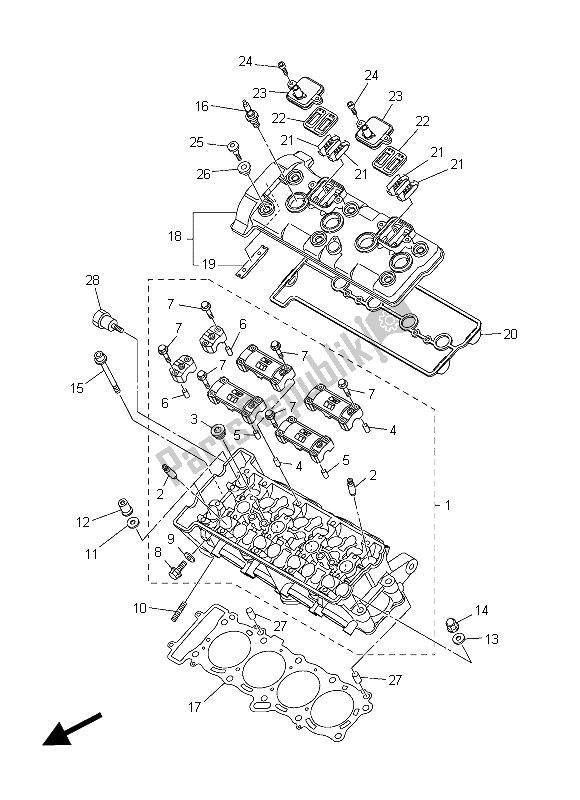 All parts for the Cylinder Head of the Yamaha FZ8 SA 800 2015