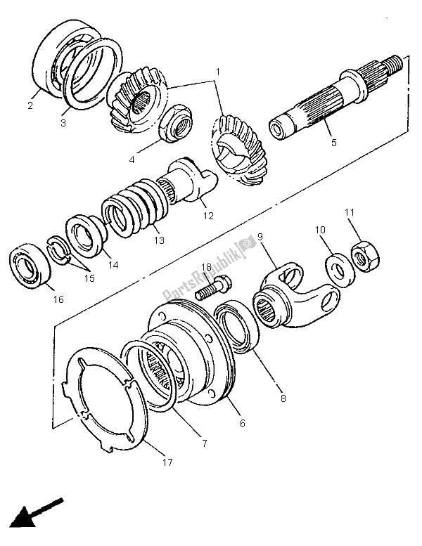 All parts for the Middle Drive Gear of the Yamaha XV 535 S Virago 1997