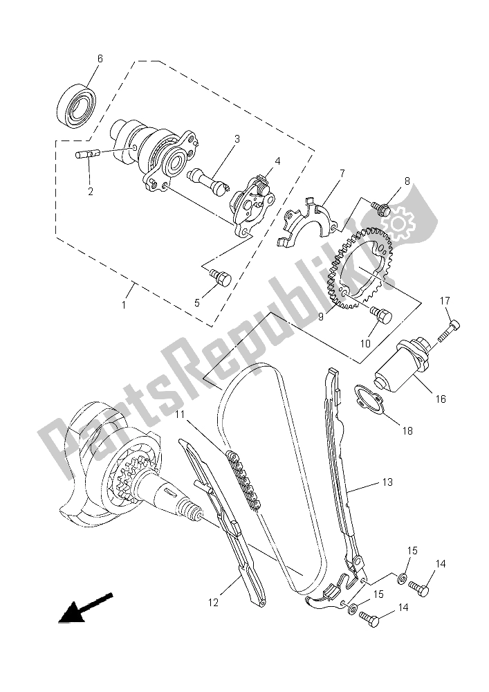 Todas as partes de árvore De Cames E Corrente do Yamaha YFM 700R Yamaha Black 2015