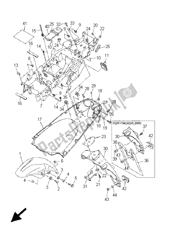 Tutte le parti per il Parafango del Yamaha YZF R6 600 2001