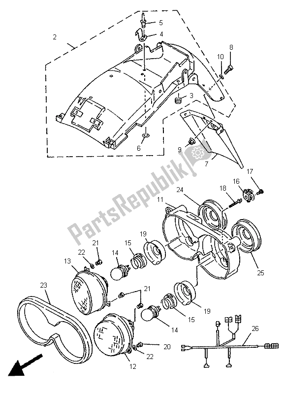 Tutte le parti per il Parafango Alternato E Faro (pinna) del Yamaha TDM 850 1995