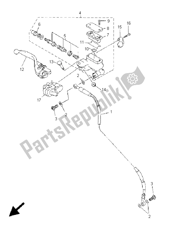 All parts for the Front Master Cylinder of the Yamaha WR 450F 2005