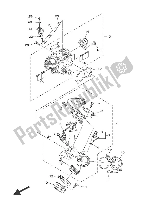 All parts for the Intake 1 of the Yamaha XVS 950 CU 2016