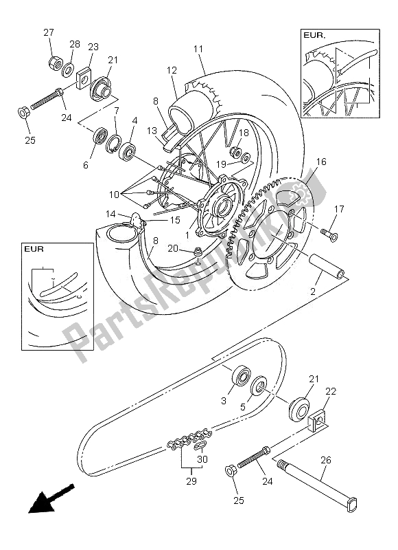 All parts for the Rear Wheel of the Yamaha WR 450F 2013