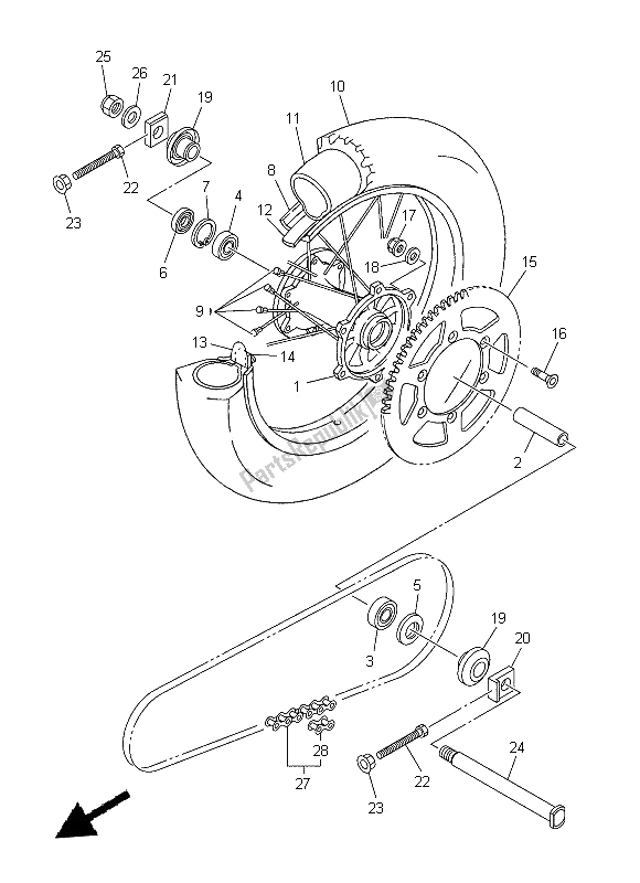 All parts for the Rear Wheel of the Yamaha WR 250F 2014